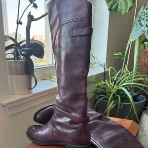 Frye Tall Leather Riding Boots in Deep Burgundy